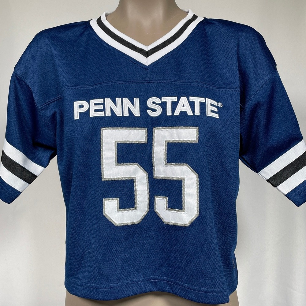 Penn State #55 Hype & Vice Blue Cropped Football Jersey Women's LARGE